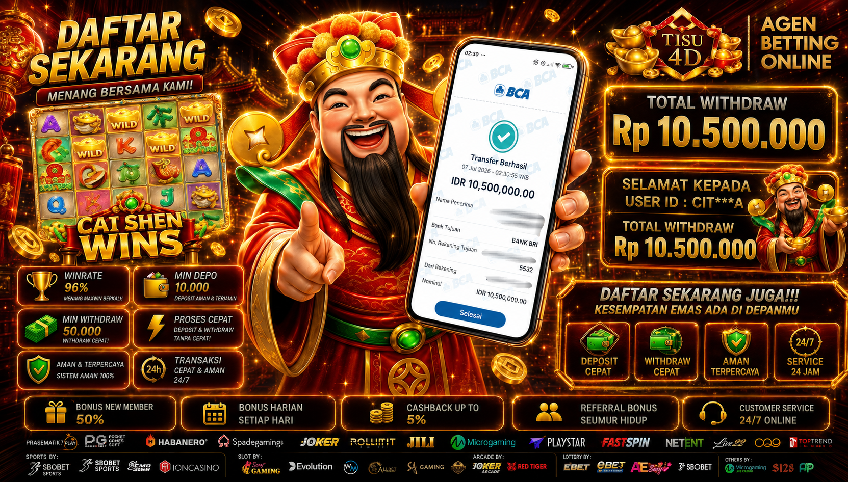 BUKTI NYATA CAI SHEN WINS MENGGILA, WD 10 JUTA SE DETIK CAIR!