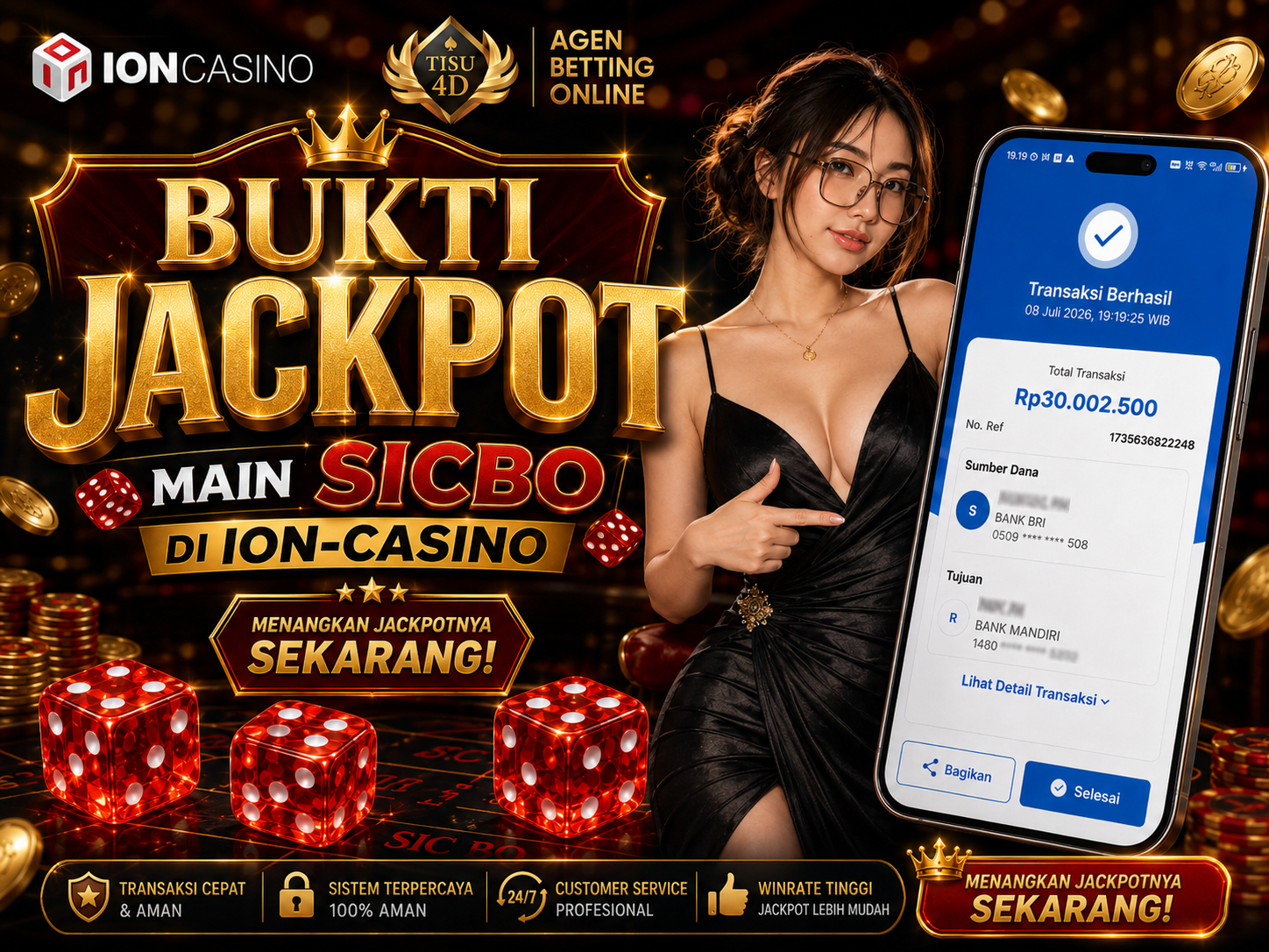 BUKTI NYATA BUKAN CUMA CERITA! 🎰💥 Main Sicbo di ION CASINO emang gak pernah ngecewain. Modal receh bisa bawa pulang jackpot Rp 30.002.500 langsung cair ke rekening! 💰✨ Gak usah tunggu besok, menang