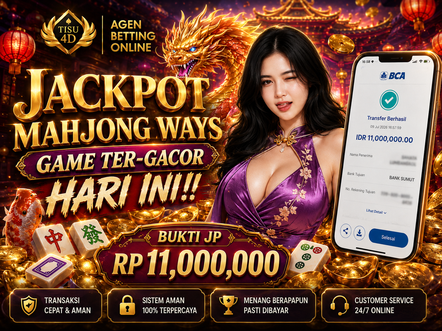 🚨 SAH! JACKPOT MAHJONG WAYS PECAH LAGI! 🚨 Rp 11.000.000 sukses cair! Gacor hari ini bukan mitos bosku. Buktikan sendiri hoki kamu cuma di agen betting online terpercaya TISU 4D. Modal receh, untung