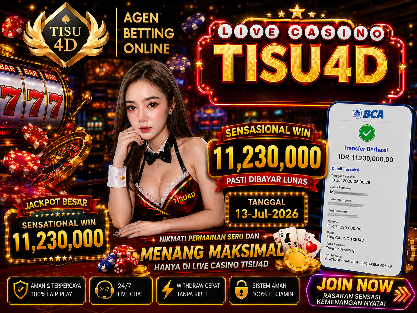 🔥 BUKTI NYATA! JACKPOT SENSASIONAL IDR 11.230.000,- PASTI DIBAYAR LUNAS TANPA RIBET HANYA DI TISU4D! 🔥