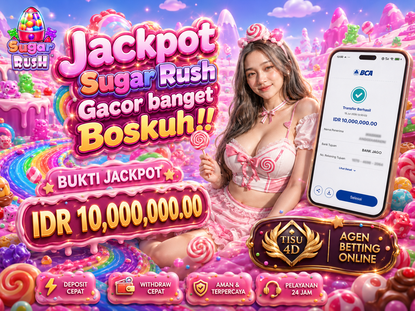 "BUKTI TRANSFER RP 10.000.000 NYATA, LANGSUNG MENDARAT KILAT! 💸⚡️ Main aman dan nyaman hanya di TISU4D! Kami menjamin proses deposit dan withdraw super cepat, transparan, dan pastinya 100% aman teper