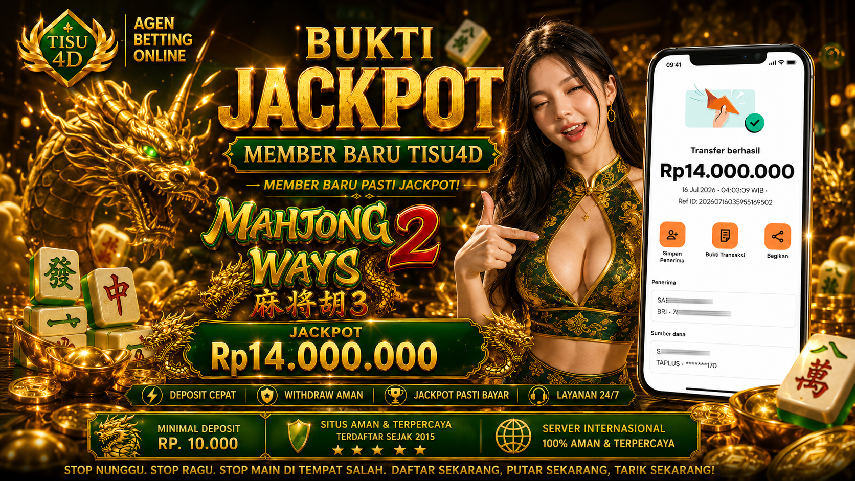 Bukan Sekadar Janji! Bukti Nyata Member Baru Tisu4D Langsung Pecah Jackpot Rp14 Juta di Slot Mahjong Ways 2 – Deposit Cepat, Withdraw Aman, dan Pasti Dibayar!