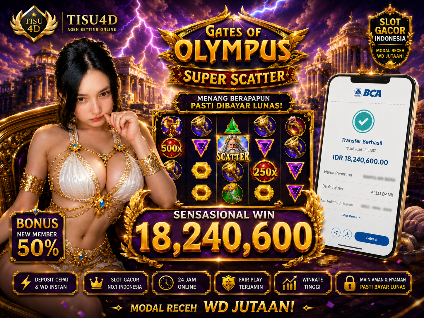 "SENSASIONAL WIN REKOR TERBARU! PETIR ZEUS TEMBUS RP 18.240.600!! ⚡️🏛🔥