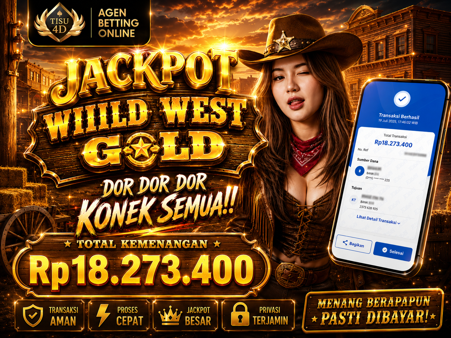 "BUKTI TRANSFER NYATA RP 18.273.400 LANGSUNG CAIR LUNAS TANPA RIBET! 💸⚡️ Selamat kepada member beruntung TISU4D yang telah sukses mencairkan total kemenangan besarnya sore ini!