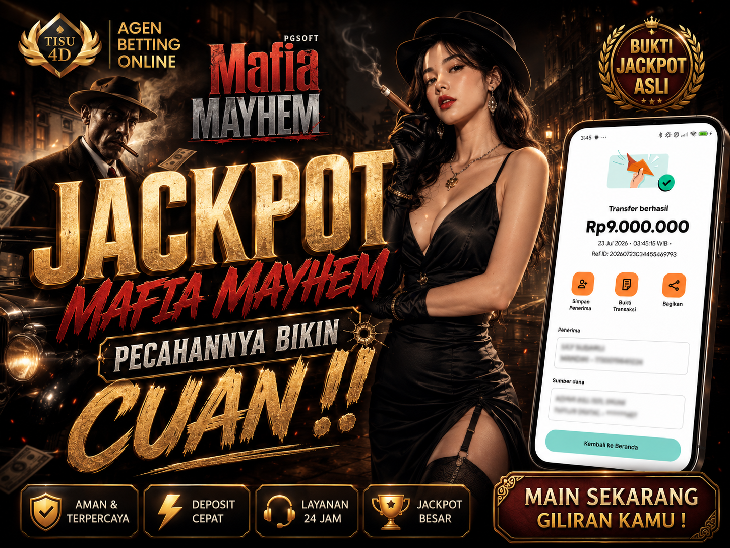 Mafia Mayhem Mengamuk! Pecahannya Bikin Cuan Gila-Gilaan! 🔫 Bukti nyata jackpot Rp9.000.000,00 langsung cair masuk rekening tanpa drama.