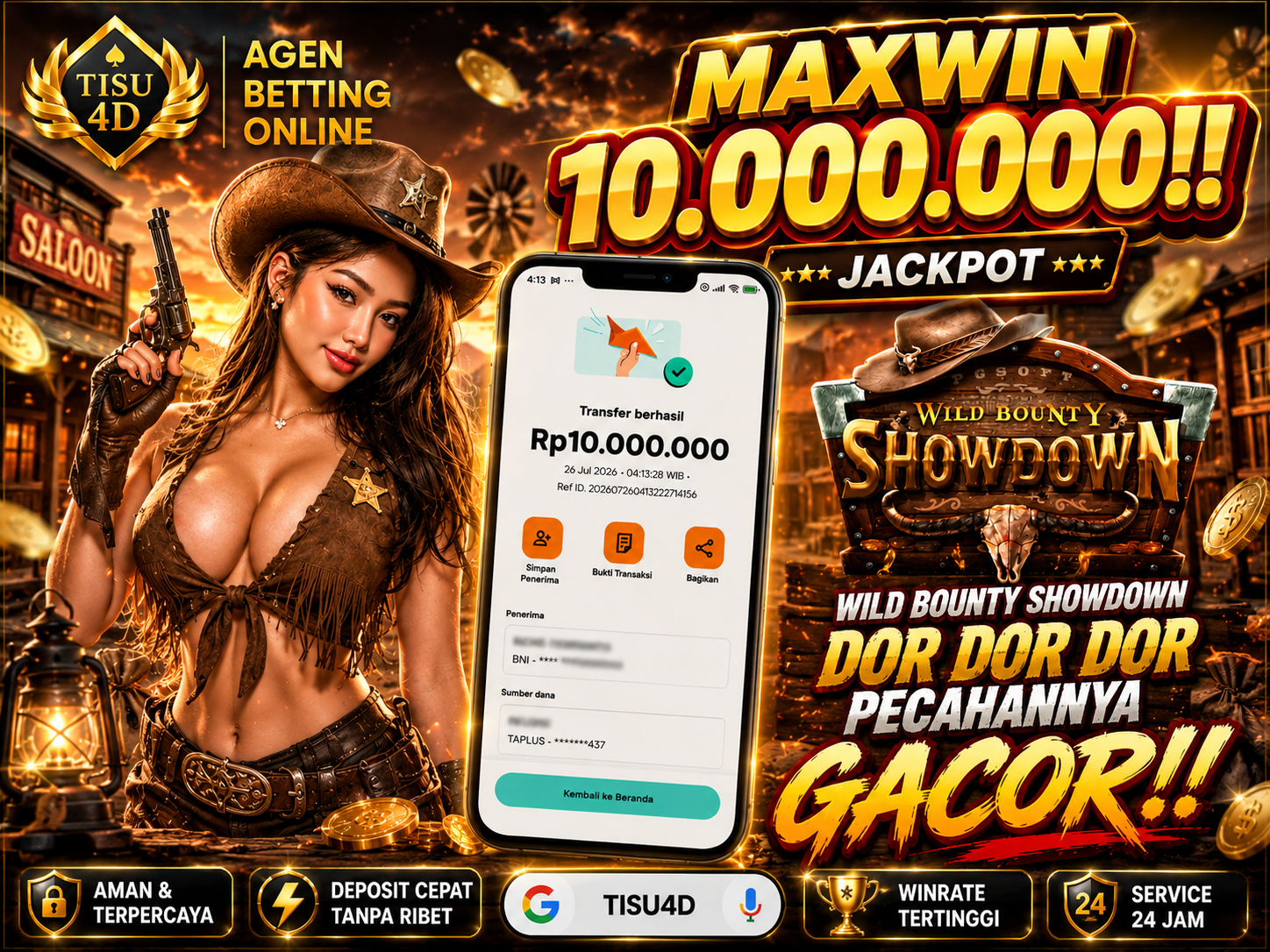 WILD SHOWDOWN DIMULAI! 🤠 Rasakan keseruan tema Wild West yang epik. 💥 Efek spektakuler, aksi tanpa henti. ⚡ Main sekarang dan nikmati sensasinya!