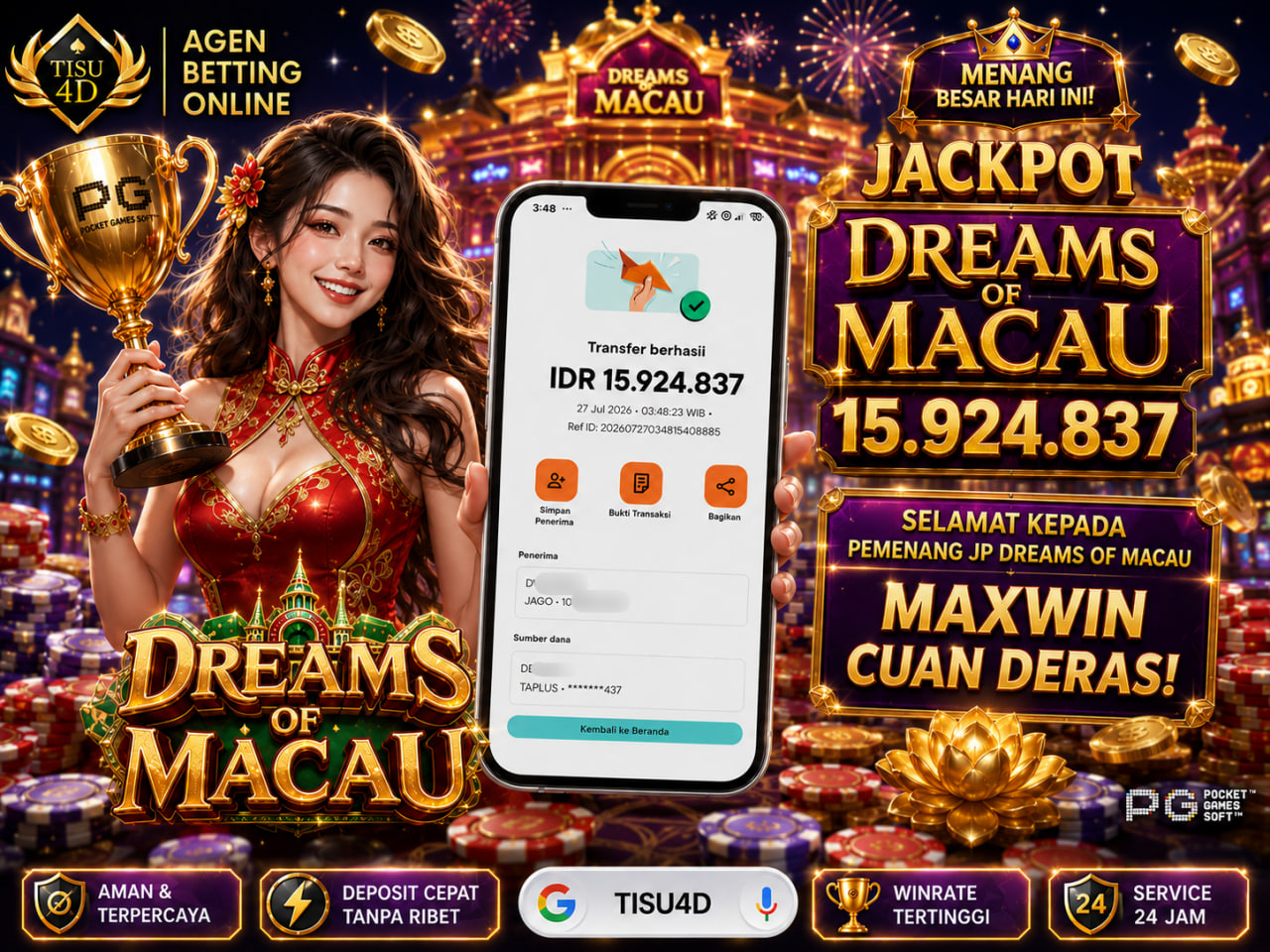 PECAH LAGI BOSKU! JACKPOT DREAMS OF MACAU TEMBUS 15 JUTA!