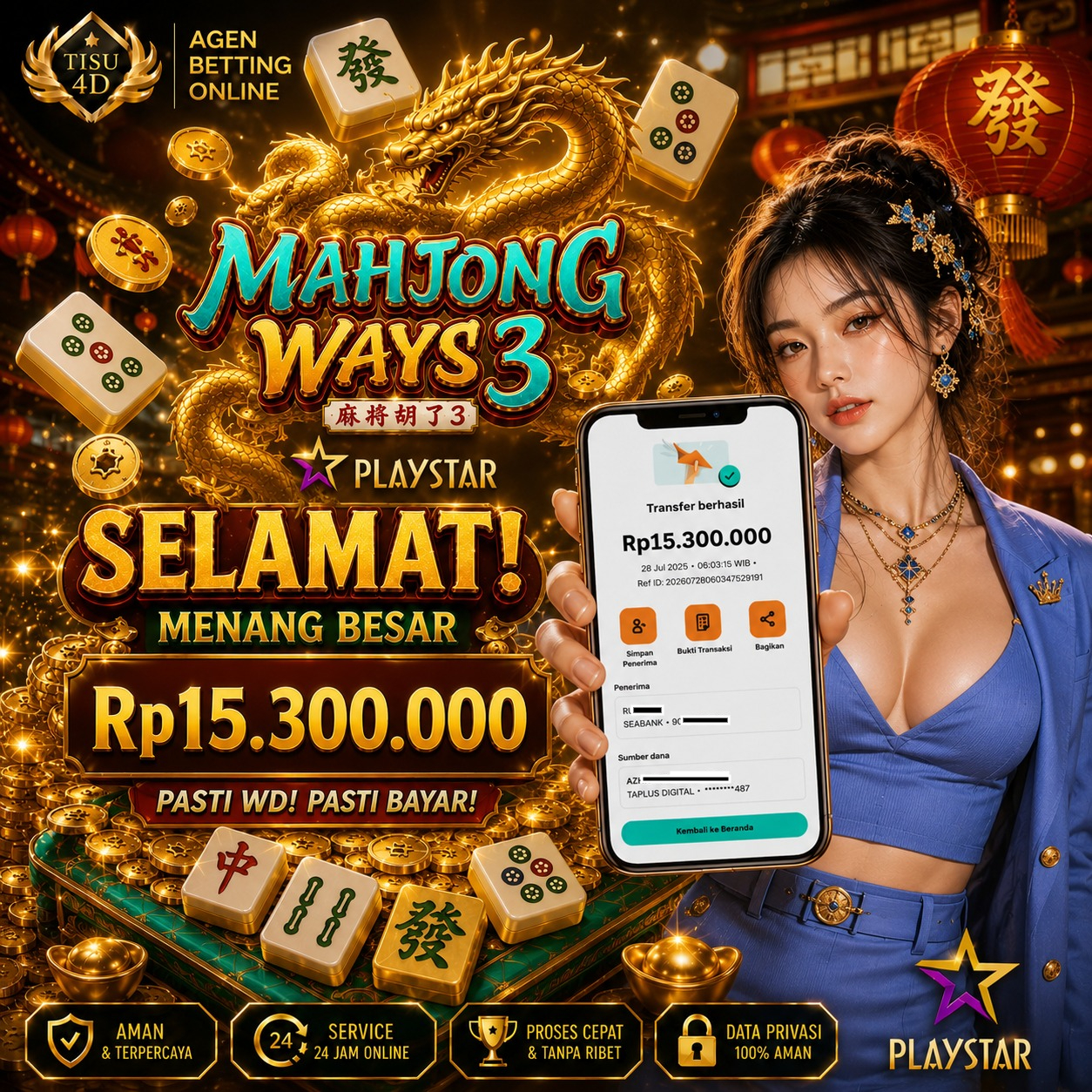 BUKTI NYATA JACKPOT! MENANG MAHJONG WAYS 3 DI TISU4D!