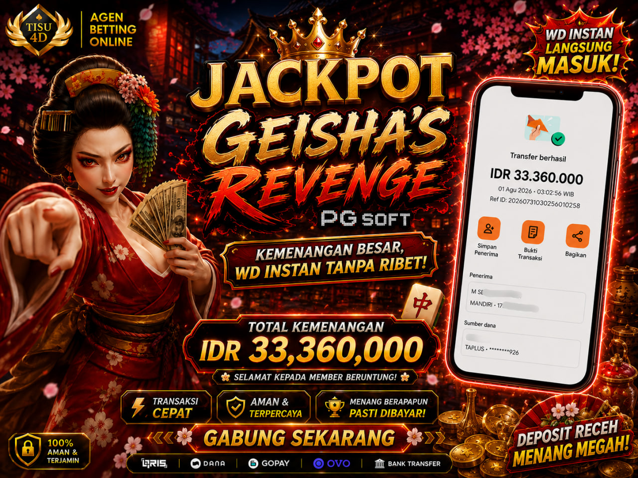 GEISHA'S REVENGE MELEDAK! TISU4D BAYAR LUNAS RP 33.360.000! 💴🔥
