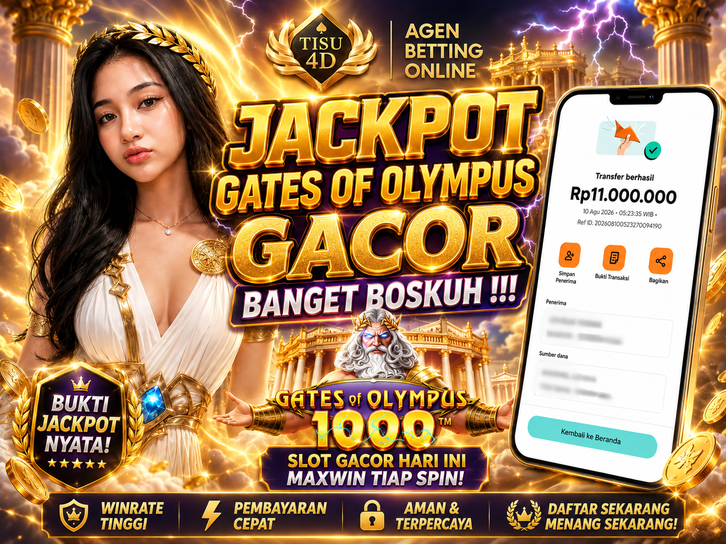 GATES OF OLYMPUS SENSASI DEWA, AURA LUAR BIASA!  🏛️ OLYMPUS PREMIUM EXPERIENCE ⚡ EFEK PETIR SPEKTAKULER 💎 VISUAL EMAS YANG MEWAH 🔥 AKSI SERU DI SETIAP SPIN  Rasakan Kekuatan Olympus!  SPIN • ENJOY