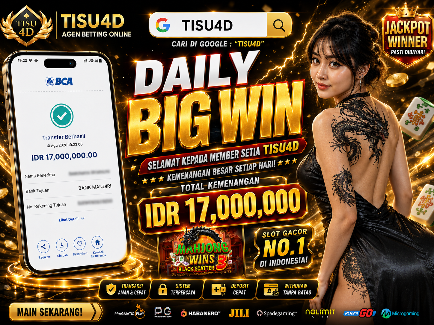 💎 DAILY BIG WIN! 💎 SELAMAT KEPADA MEMBER SETIA TISU4D 💸 TOTAL WITHDRAW Rp 17.000.000 JACKPOT LUNAS! 🏆 🎉 CONGRATULATIONS! 🎉  Terima kasih telah bermain dan meraih kemenangan bersama TISU4D!