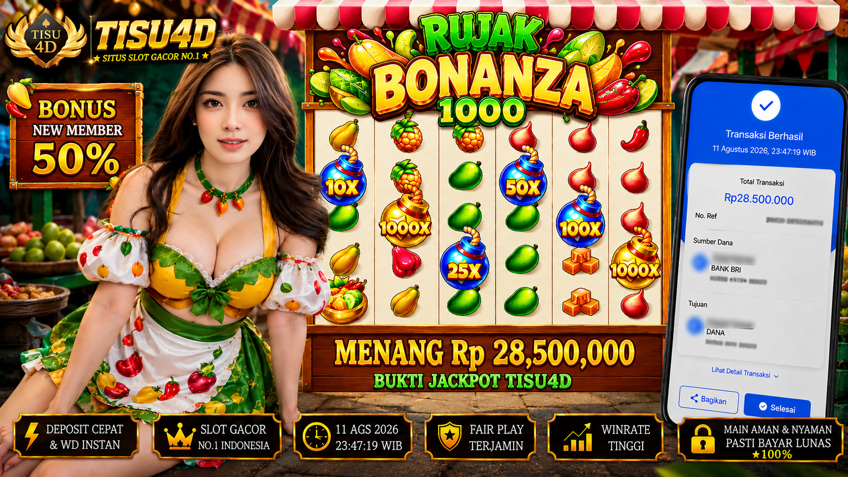 PECAH 1000X! Manisnya Sweet Bonanza Bikin Auto Cuan Melimpah!   Siapa bilang cari jackpot itu susah? Lihat nih bukti nyata kemenangan manis di Sweet Bonanza sampai tembus perkalian 1000X! Dana belasan