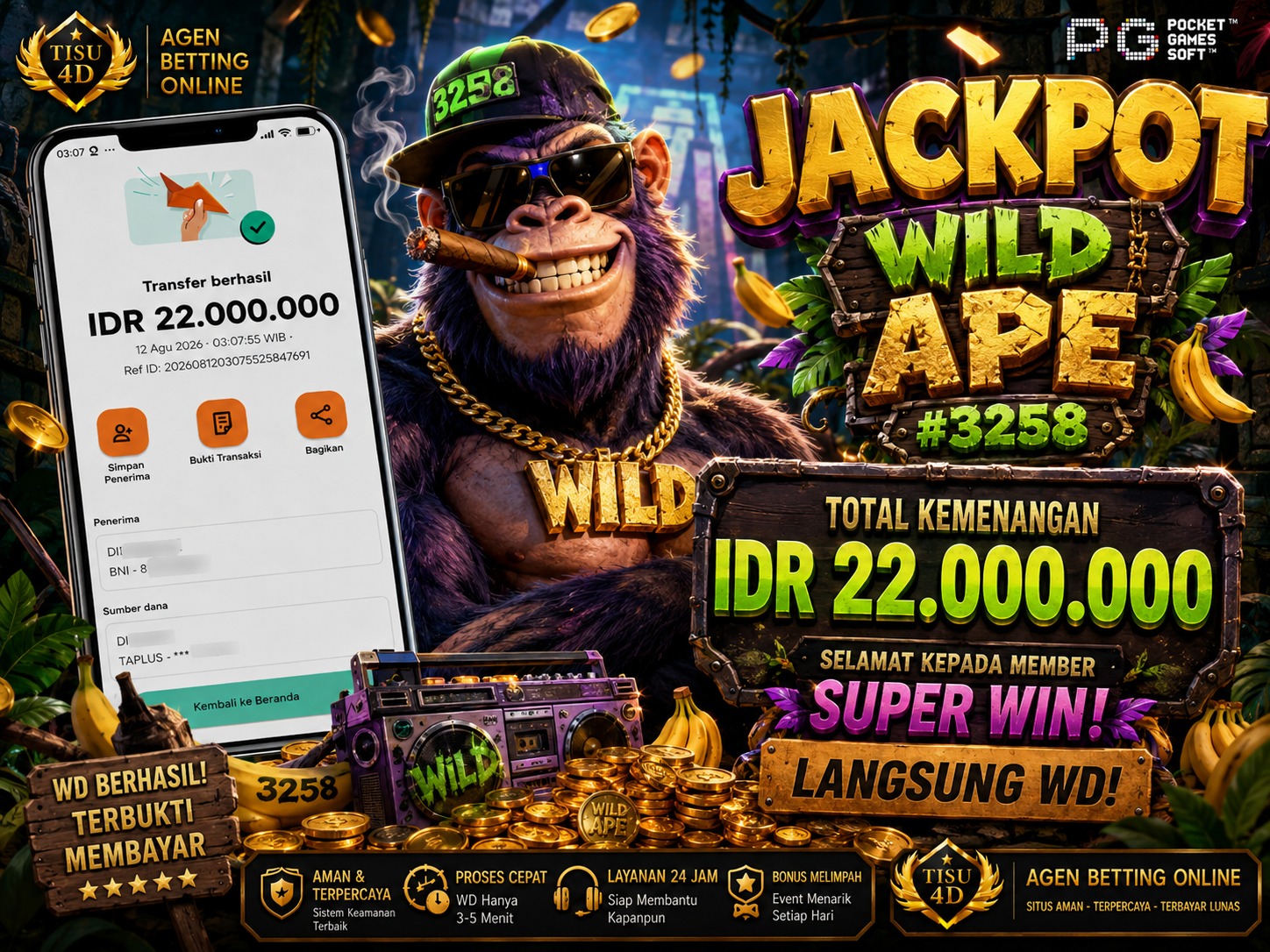 Guncang Hutan Jackpot: Raih IDR 22.000.000 di Wild Ape #3258! 🦍