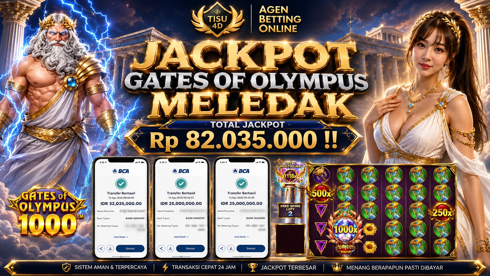 ⚡ JACKPOT GATES OF OLYMPUS MENGGILA! ⚡  Petir Zeus kembali menyambar! ⚡🏛️ TOTAL JACKPOT RP 82.035.000!! 💰🔥  Gates of Olympus 1000 hadir dengan nuansa penuh kejutan dan kemenangan. Siap masuk ke ger