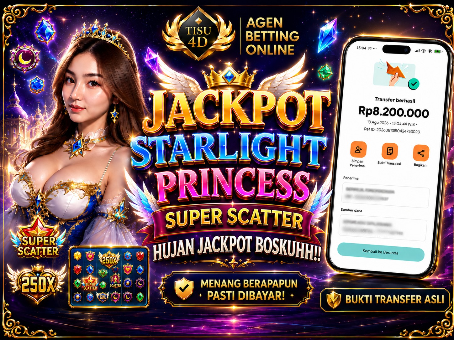 ✨👑 STARS BERKILAU, JACKPOT MENGGEMA! 👑✨  🌟 STARLIGHT PRINCESS 🌟 Super Scatter siap mencuri perhatian dengan tampilan penuh warna, kilauan permata, dan nuansa kerajaan yang megah! 💎✨