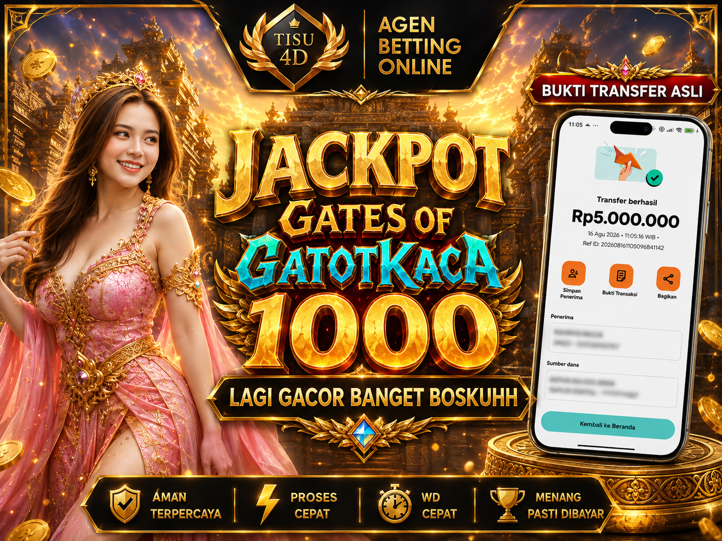 ⚡🔥 JACKPOT GATOT KACA — THE BEST! 🔥⚡  Rasakan keseruan bertema Gatot Kaca dengan visual keren dan nuansa penuh aksi! 🦸‍♂️✨
