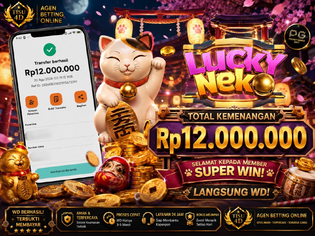 🐱 KUCING HOKI BAGI-BAGI REZEKI! TOTAL SUPER WIN Rp12.000.000! 🐱