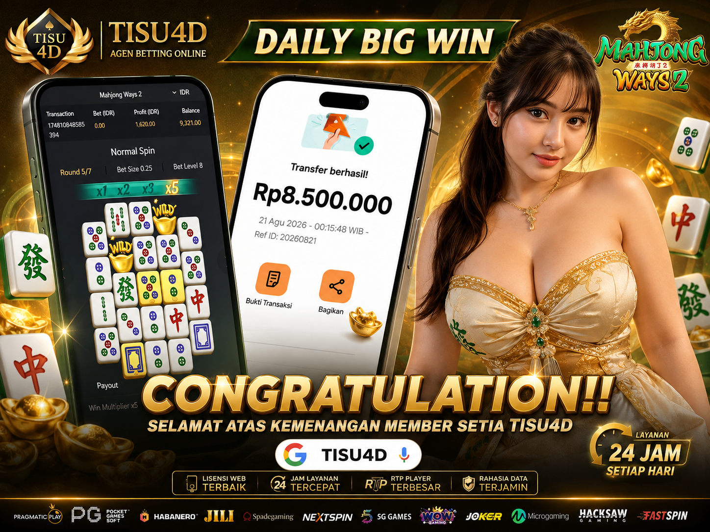 🏆✨ CONGRATULATIONS! ✨🏆 🎉 Selamat atas pencapaian luar biasa hari ini! 💰 BIG WIN Rp8.500.000 — sebuah momen kemenangan yang patut dirayakan!  🌟 MAHJONG WAYS 2 🔥 Momen spesial, hasil spektakuler,