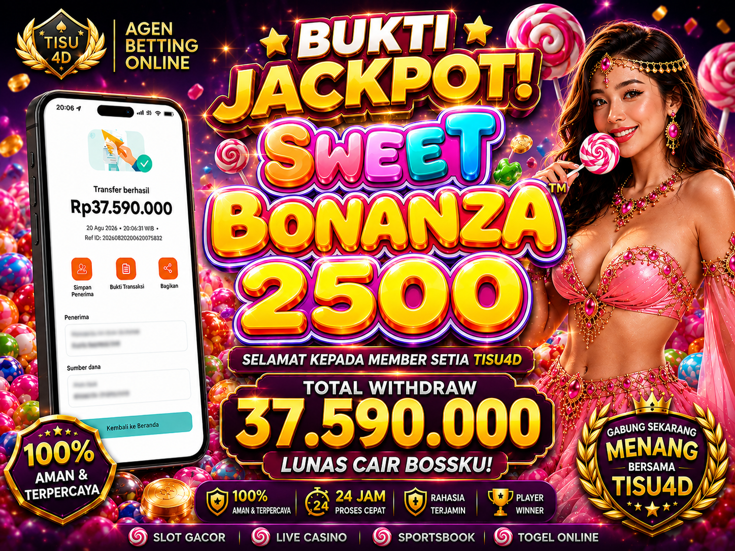 💥 SWEET BONANZA 2500 BIKIN SALDO MAKIN MANIS! 💥  🎉 SELAMAT KEPADA MEMBER SETIA TISU4D! 💰 TOTAL WITHDRAW RP37.590.000 🔥 JACKPOT MANIS, CAIR MULUS, SENYUM MAKIN LEPAS!  🍬 Modal bersahabat, sensasi