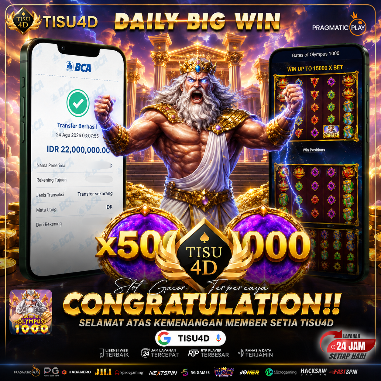⚡ SAMBARAN PETIR KAKEK ZEUS MEMBAWA BERKAH! TOTAL DAILY BIG WIN IDR 22.000.000 CAIR! 🏛️