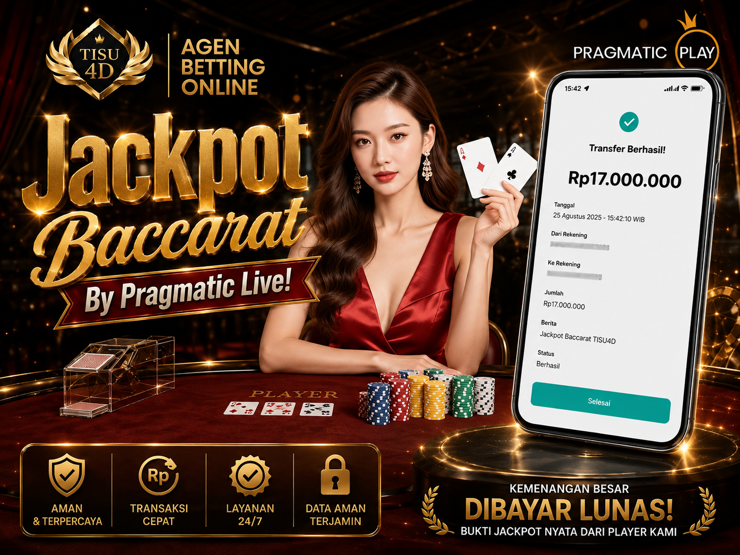 🔥 JACKPOT BACCARAT MENGGILA! 🔥  💰 KEMENANGAN BESAR, BIKIN MATA TERBELALAK! Sensasi Baccarat dengan nuansa mewah dan permainan penuh adrenalin 🎰✨  🏆 JACKPOT BESAR • TRANSAKSI CEPAT • LAYANAN 24/7