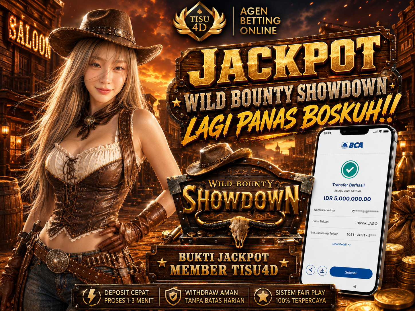 BUKTI JACKPOT WILD BOUNTY! �  �💰 JACKPOT BESAR, BUKTI NYATA !Wild Bounty kembali memberikan kejutan dengan kemenangan fantastis dari member TISU4D!