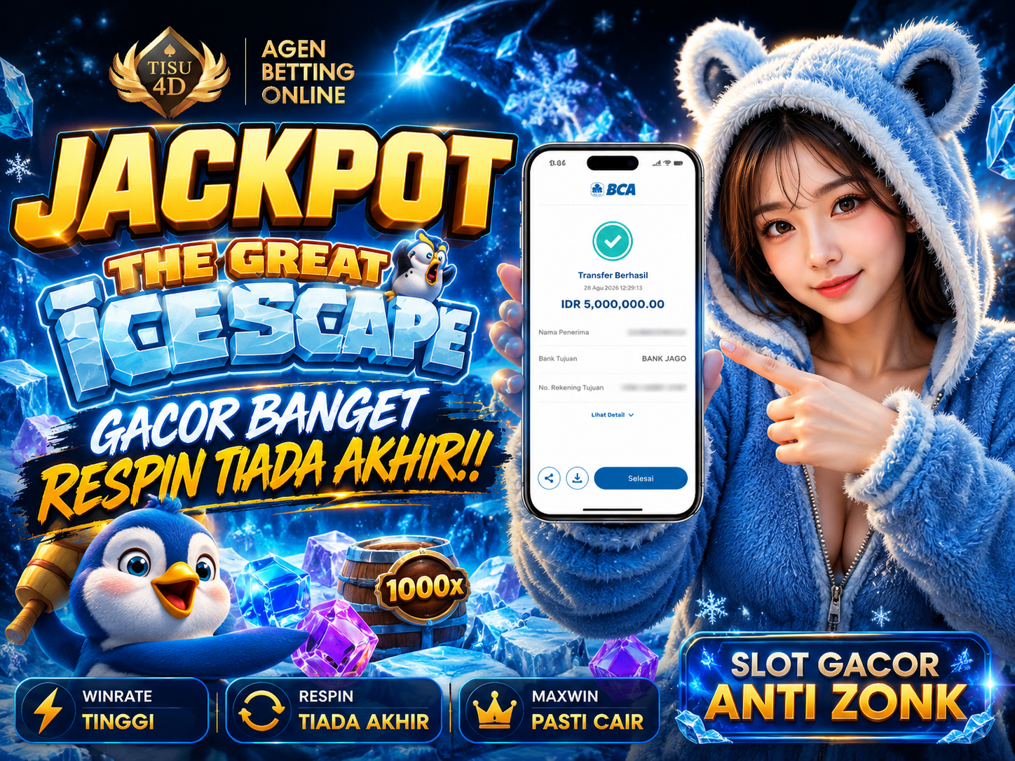 🔥 LAGI GACOR, JACKPOT LANGSUNG MELUNCUR! Sensasi Ice Escape makin seru dengan momen kemenangan yang bikin deg-degan! 💰✨