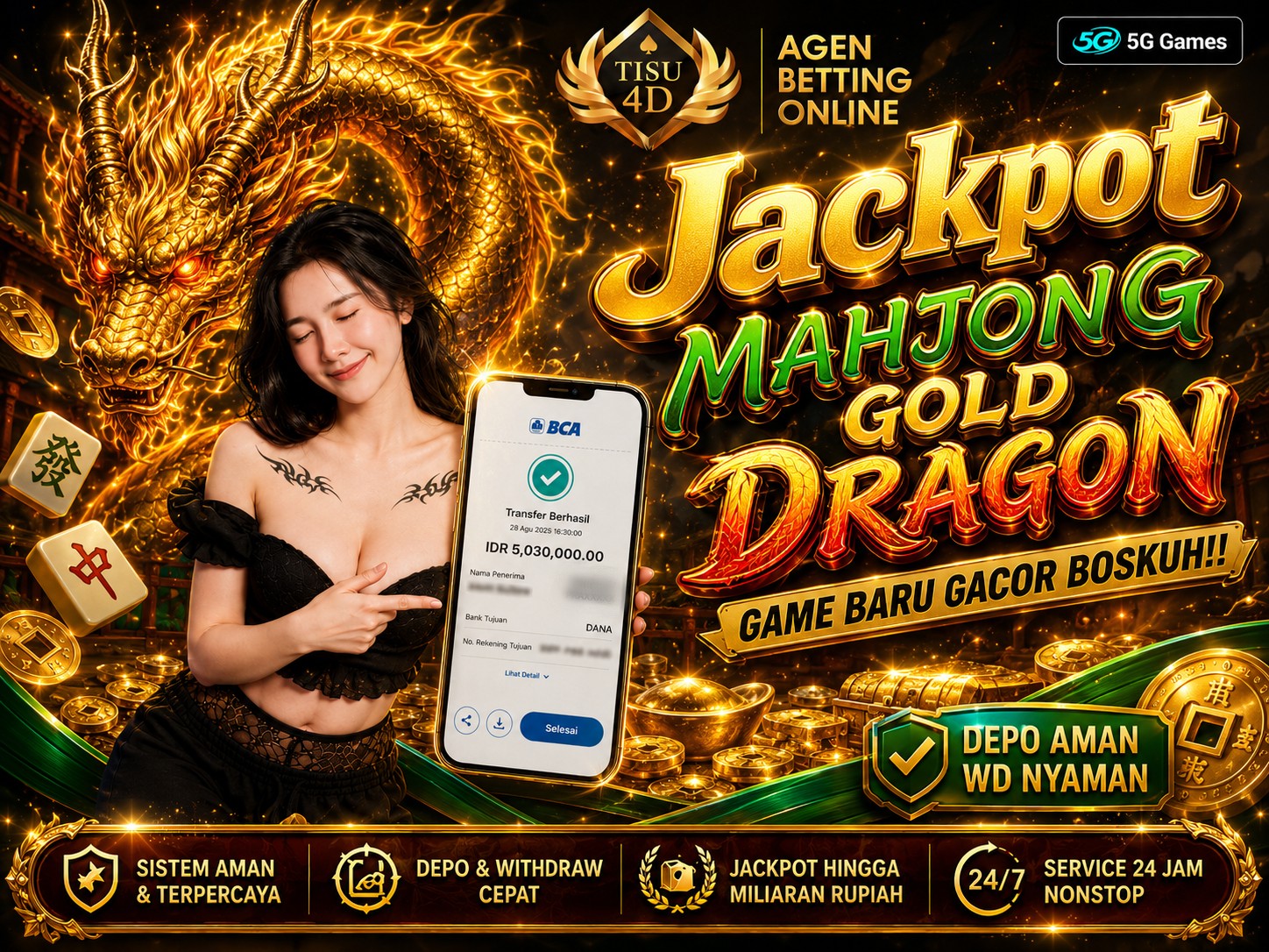 🔥🐉 JACKPOT MAHJONG GOLD DRAGON! 🐉🔥  💰 GAME BARU, SENSASI BARU! Mahjong Gold Dragon hadir dengan nuansa naga emas yang bikin permainan makin menarik dan penuh keseruan! ✨
