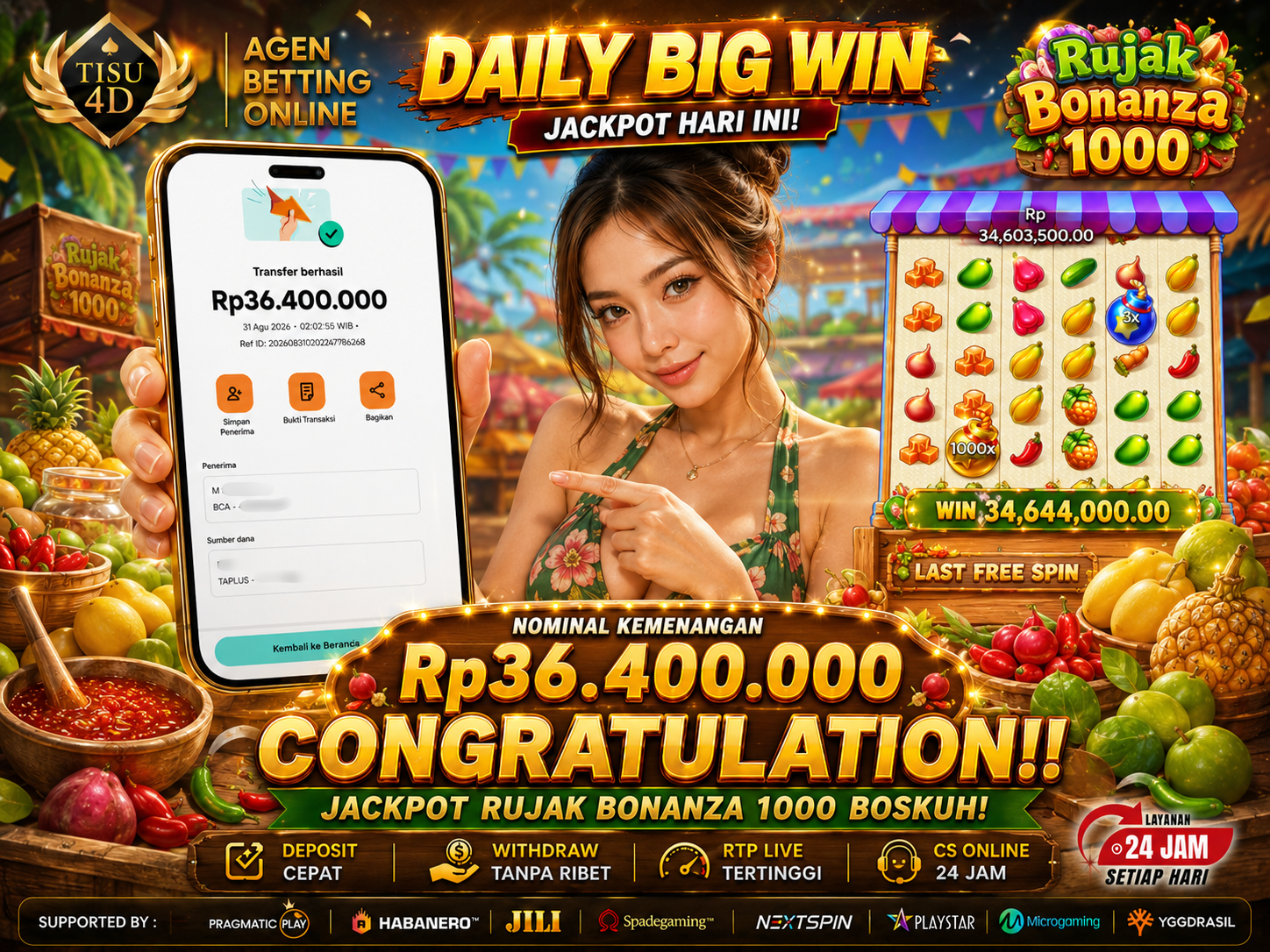 RUJAK BONANZA 1000: Sensasi Perkalian x1000, Cair Kilat Rp36.400.000!