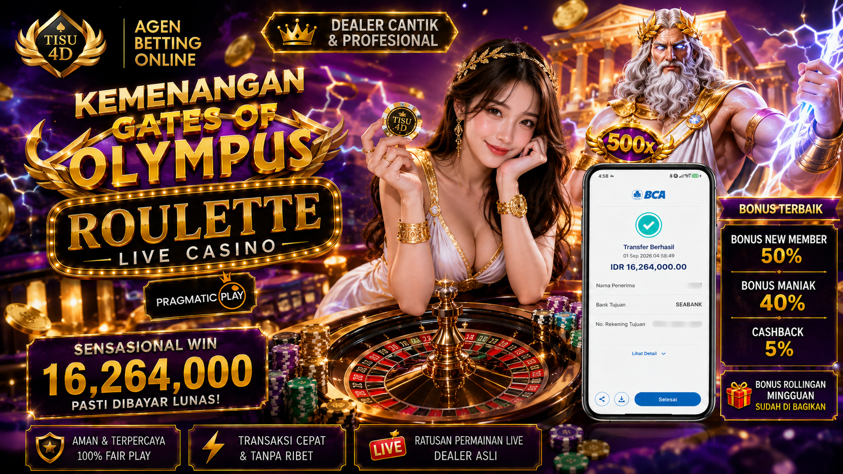 GATES OF OLYMPUS ROULETTE: Petir 500x Menyambar Meja Roulette, Cair IDR 16.264.000!