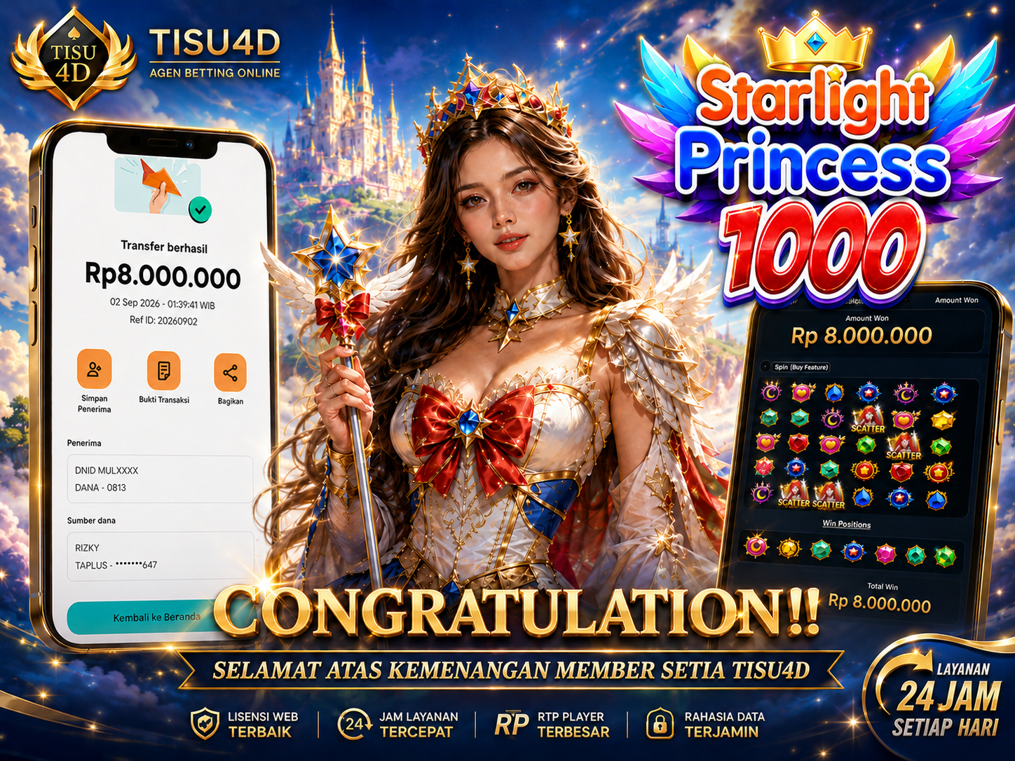 ✨ CONGRATULATIONS! JACKPOT STARLIGHT PRINCESS 1000X! ✨ 🌟 Cahaya keberuntungan bersinar terang! 💎 1000X MELEDAK, JACKPOT MENGGILA! 🔥 Sekali pecah, bikin senyum makin lebar!