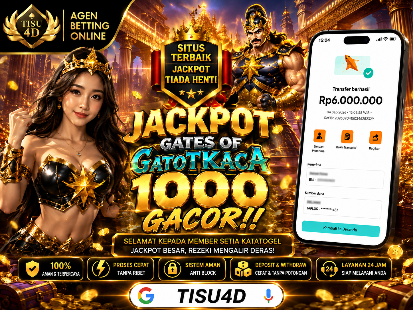 ⚡🔥 JACKPOT GATOT KACA — THE BEST! 🔥⚡ Rasakan keseruan bertema Gatot Kaca dengan visual keren dan nuansa penuh aksi! 🦸‍♂️✨