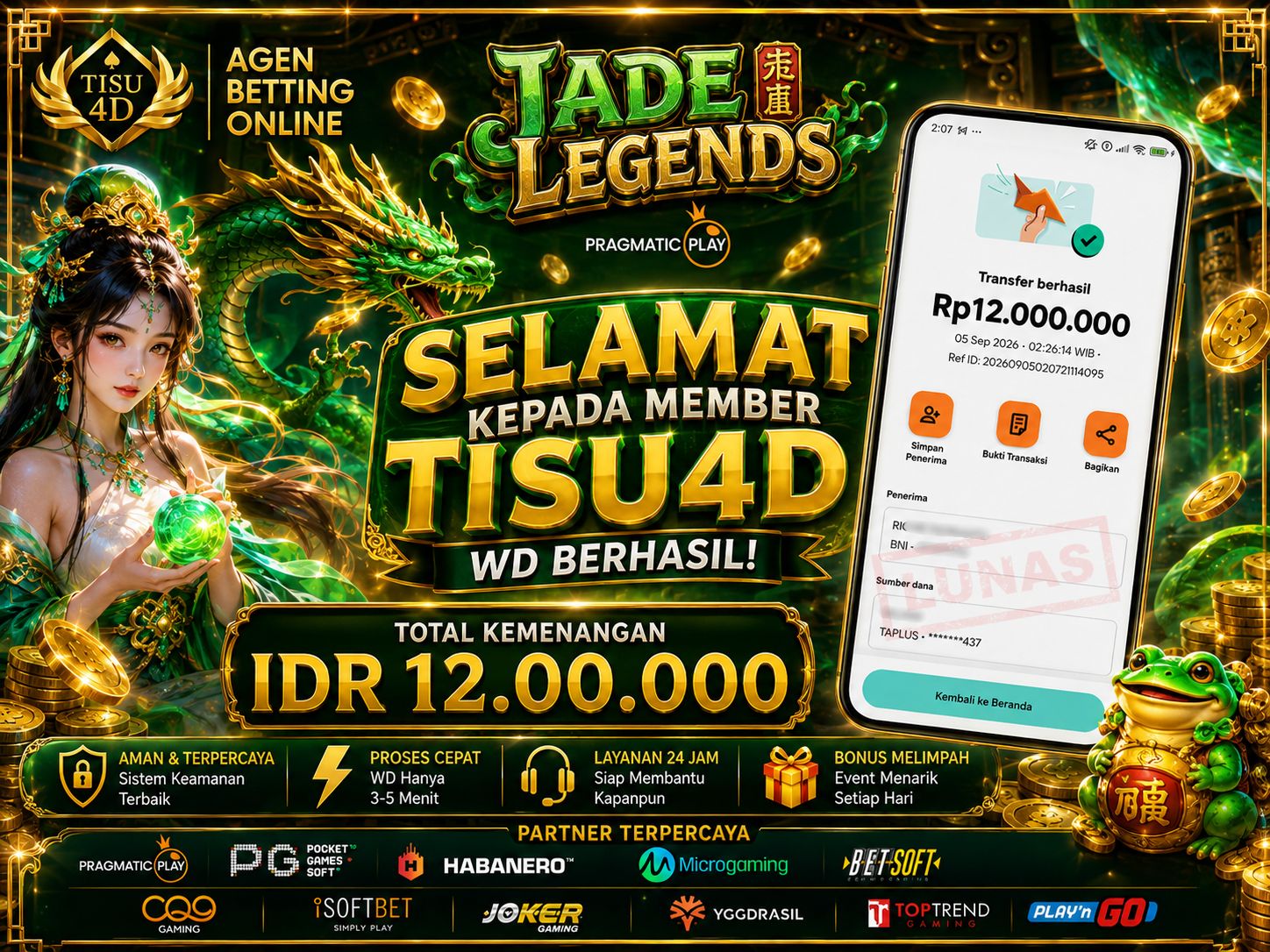 🐉 SELAMAT KEPADA MEMBER SETIA TISU4D! NAGA GIOT JADE LEGENDS TEMBUS MAXWIN 12 JUTA! 🐉💰