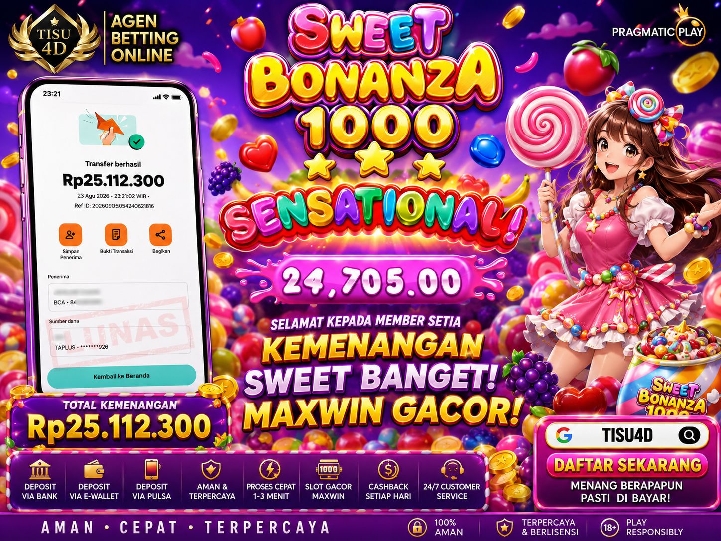 🍭 KEMENANGAN SWEET BANGET! SWEET BONANZA 1000 PANEN MAXWIN SENSATIONAL 25 JUTA! 🍬💰