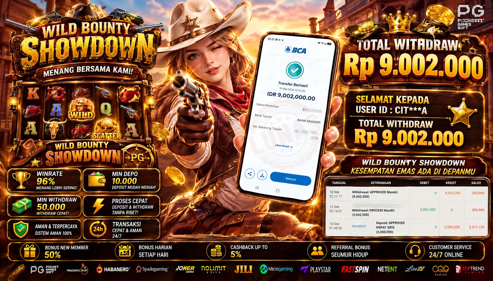 🤠 TEMBAKAN JITU COWBOY CANTEK! WILD BOUNTY SHOWDOWN SUKSES CAIRKAN 9 JUTA! 🤠💰