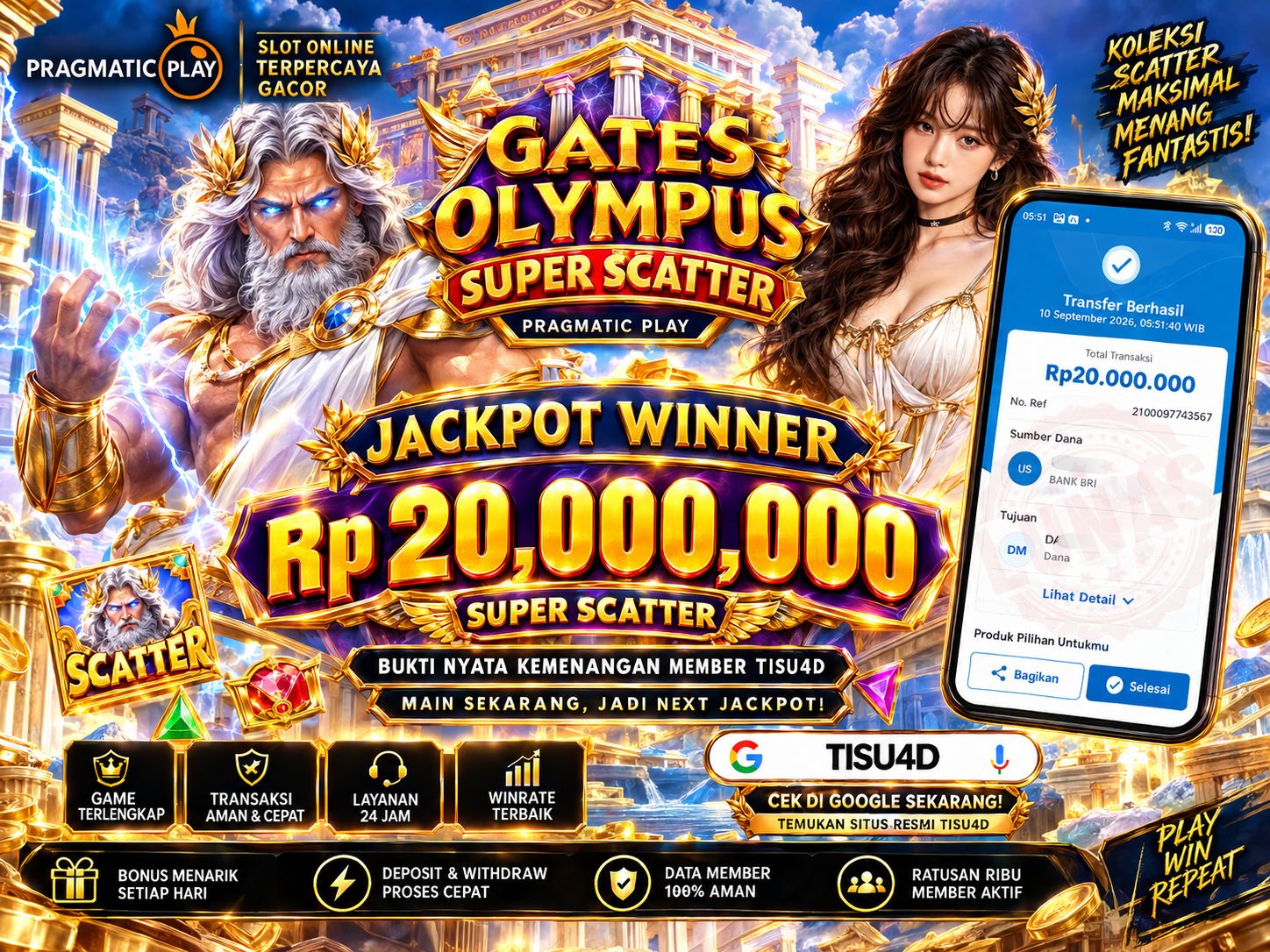 ⚡️ SAMBARAN PETIR SUPER SCATTER MELEDAK! GATES OF OLYMPUS CAIRKAN 20 JUTA PAS! ⚡️💰