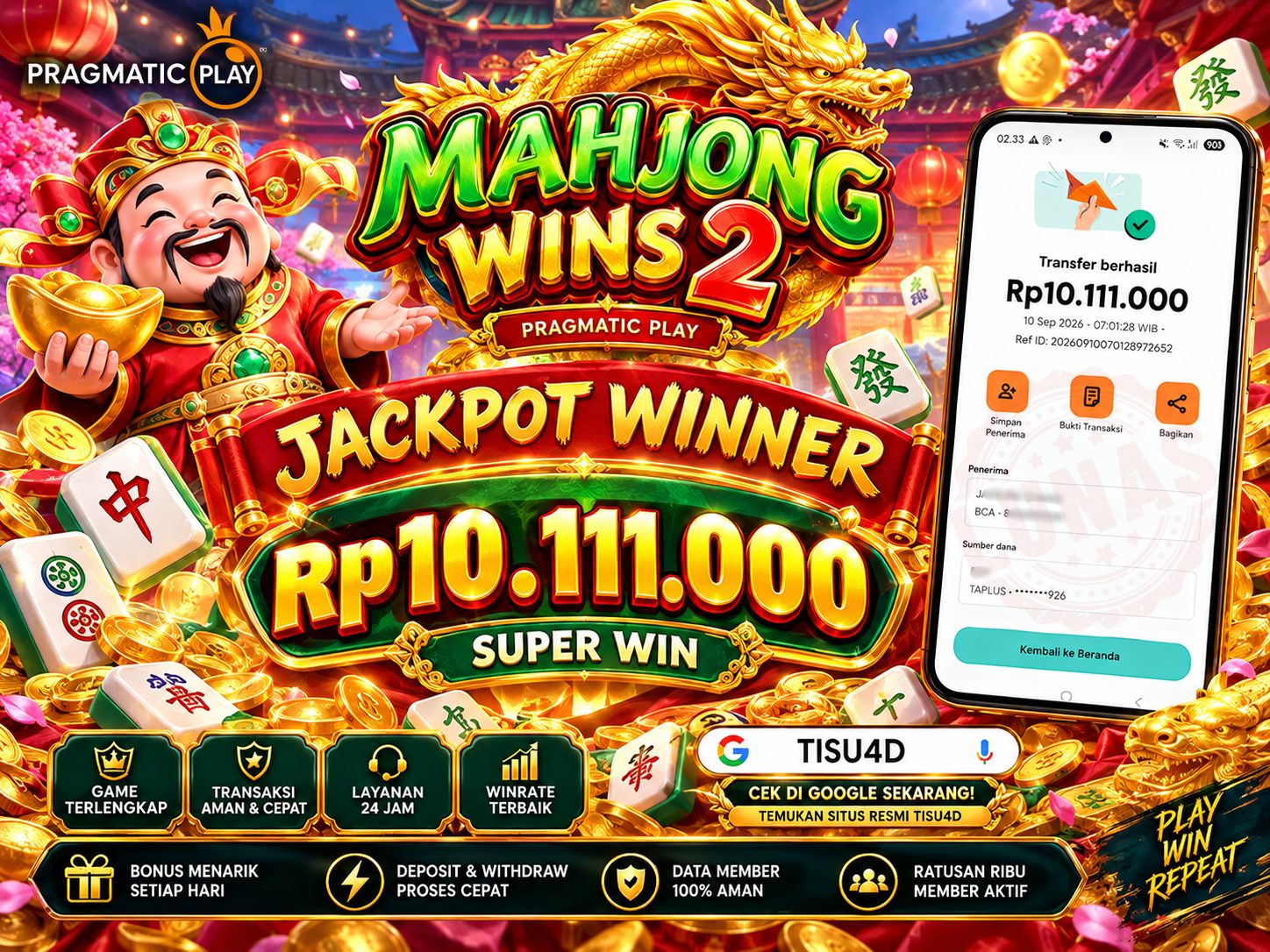 🀄️ DEWA REZEKI SENYUM LEBAR! MAHJONG WINS 2 SUKSES CAIRKAN 10,1 JUTA! 🪙💰