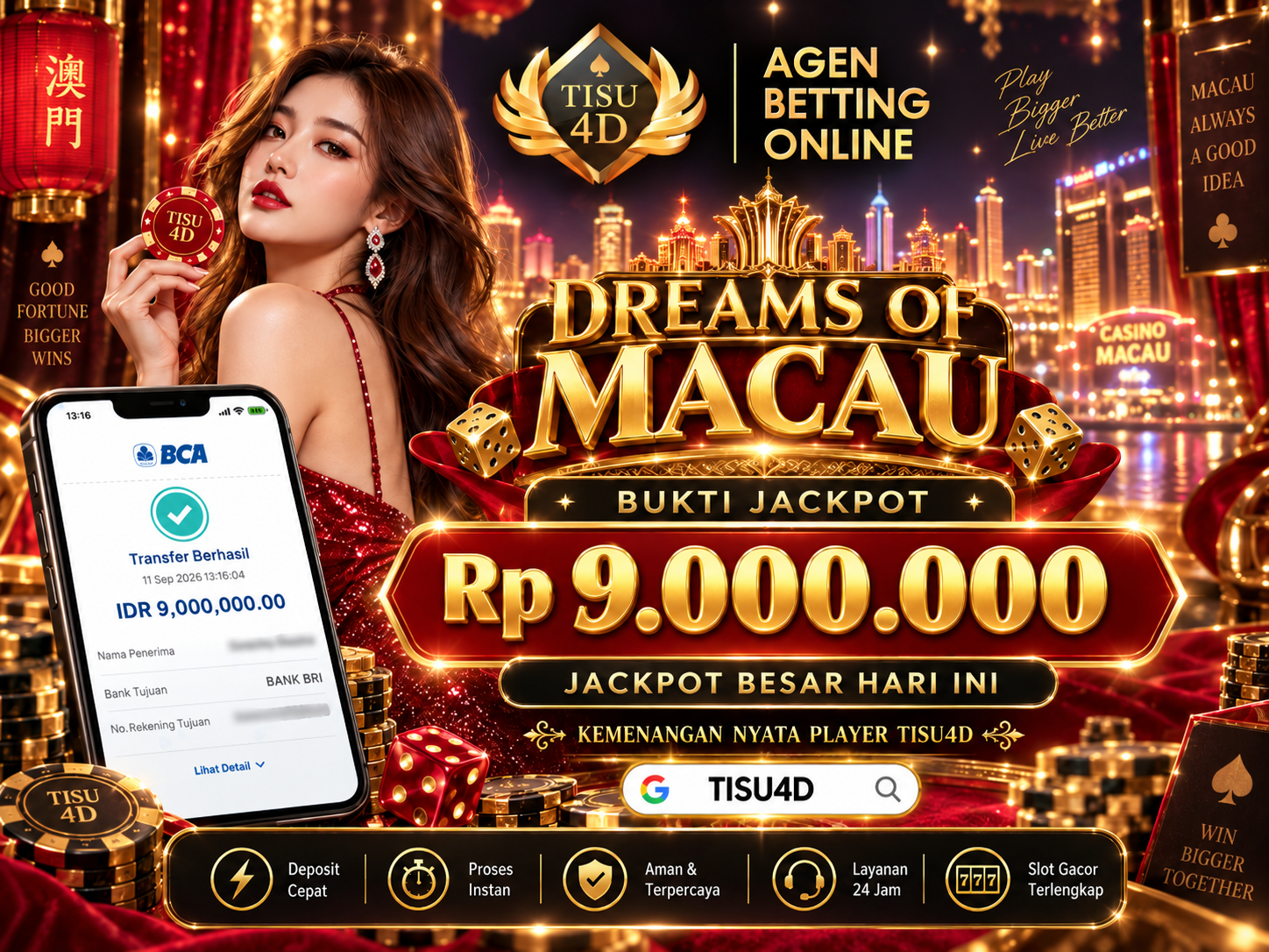 ✨ DREAMS OF MACAU, JACKPOT MEGA MENANTI! ✨ 💰 Rp9.000.000 TERBUKTI CAIR! Sekali Putar, Sensasi Menang Makin Bersinar! JACKPOT BESAR, MOMEN LUAR BIASA! 🔥