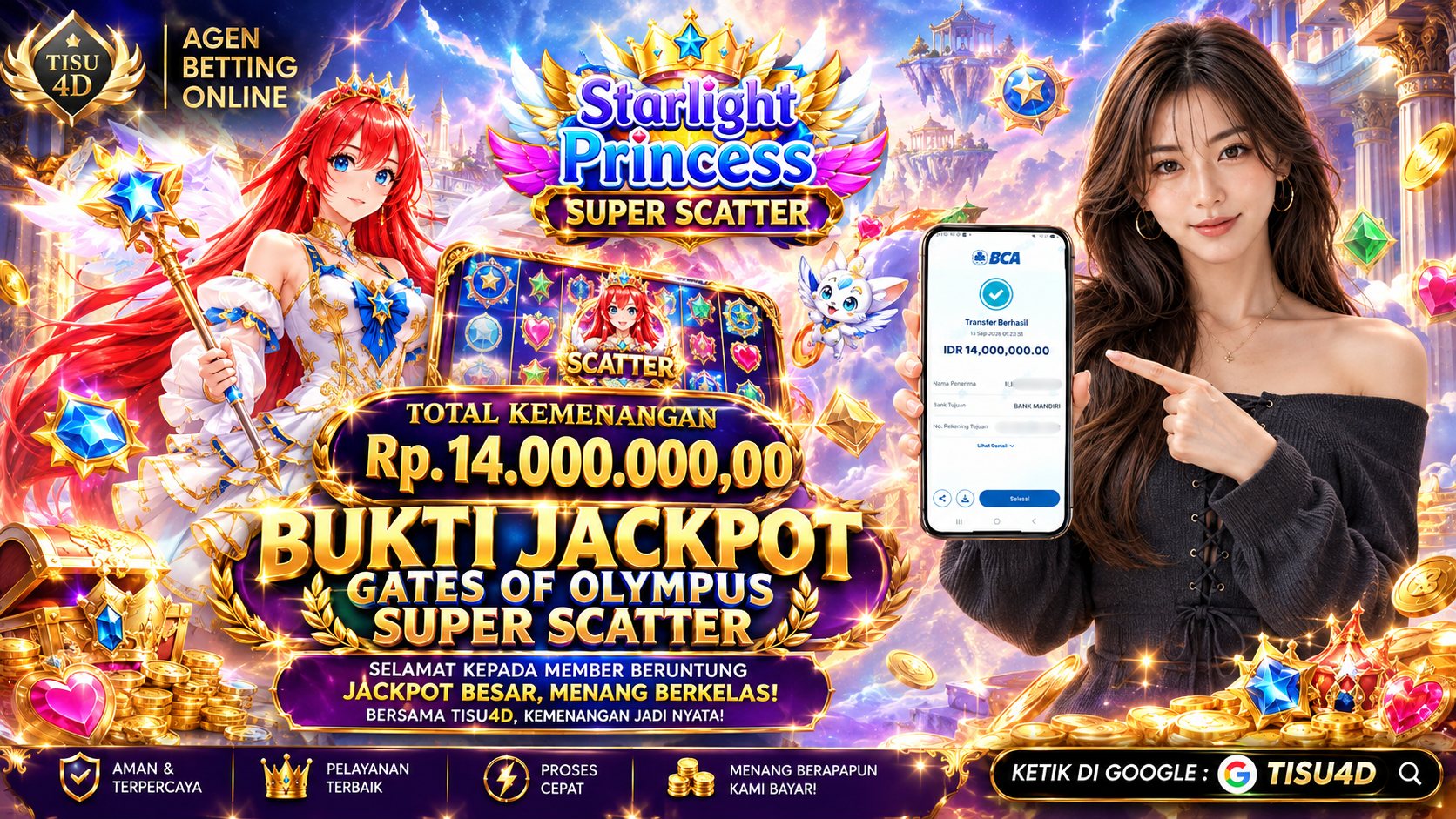 👑 KEAJAIBAN BINTANG & PETIR MELEDAK! ST STARLIGHT PRINCESS & GATES OF OLYMPUS SUPER SCATTER CAIRKAN 14 JUTA ! ⚡️💰