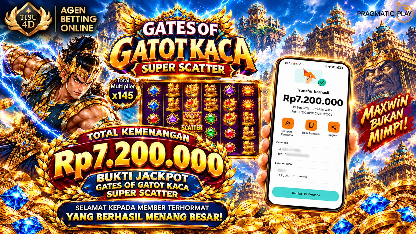 🛡️ TOTAL MULTIPLIER x145 MELEDAK! GATES OF GATOT KACA SUPER SCATTER CAIRKAN 7,2 JUTA ! 🛡️💰
