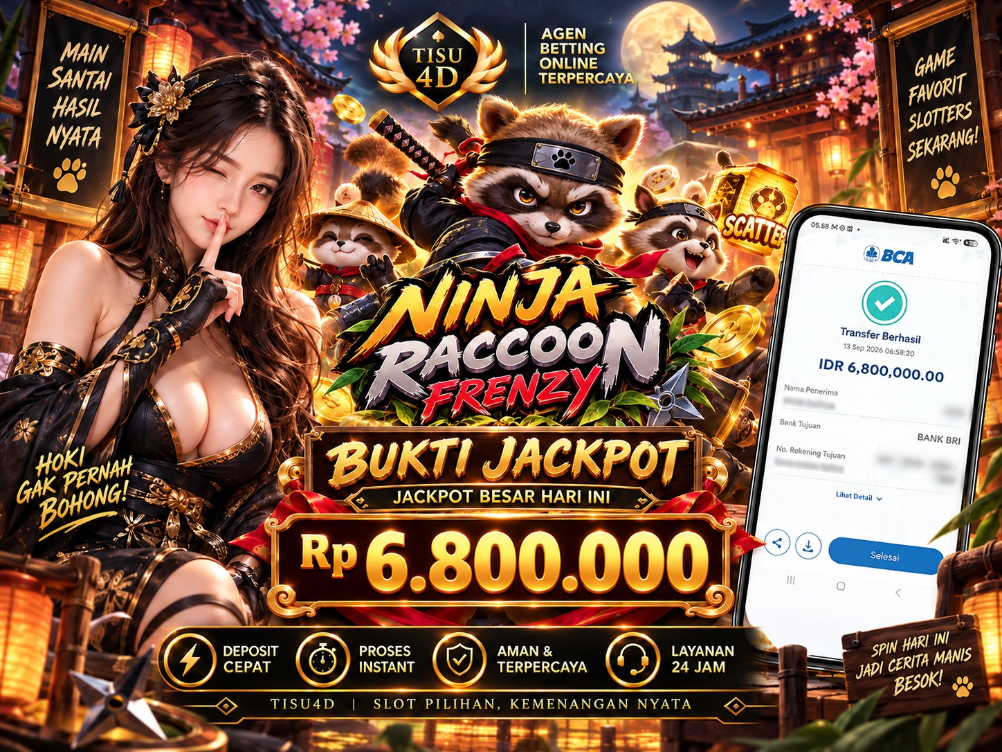 🔥 JACKPOT NINJA RACCOON! 🔥 🥷 Si Raccoon Ninja Siap Membawa Jackpot Spektakuler! 💰 JACKPOT GILA, PETUALANGAN MAKIN SERU! ⚡ NINJA RACCOON — KEJAR JACKPOTNYA HANYA DI TISU4D!