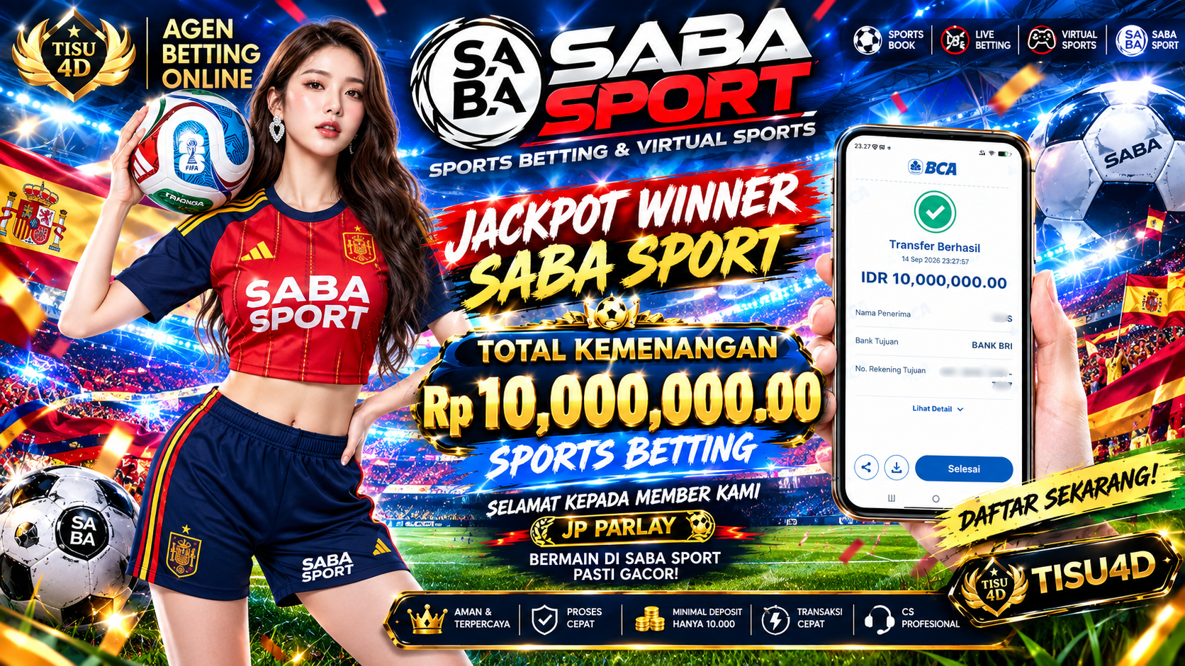 JP Parlay Tembus! Member TISU4D Berhasil Membawa Pulang Rp 10.000.000 di SABA SPORT!