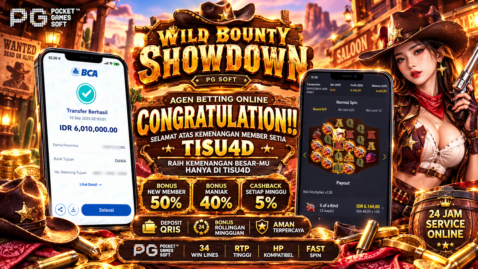 Tembak Jackpot Rp 6.010.000! Member TISU4D Menang Besar di Wild Bounty Showdown!