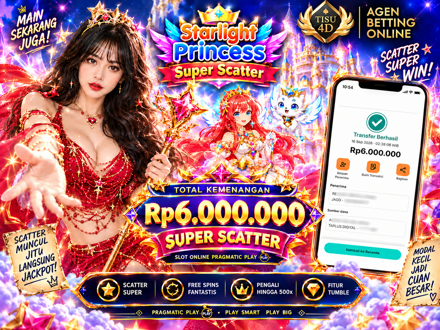 Keajaiban Super Scatter! Member TISU4D Raih Kemenangan Rp 6.000.000 di Starlight Princess!