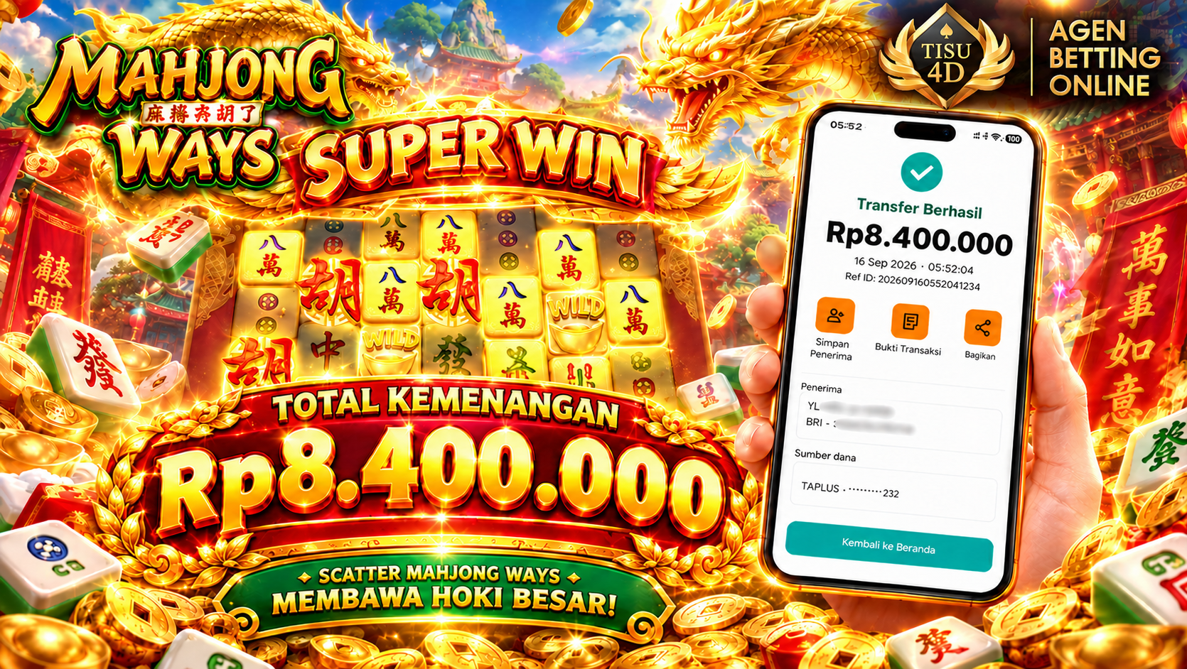 Scatter Mahjong Ways Membawa Hoki Besar! Jackpot Rp 8.400.000 Pecah di TISU4D!