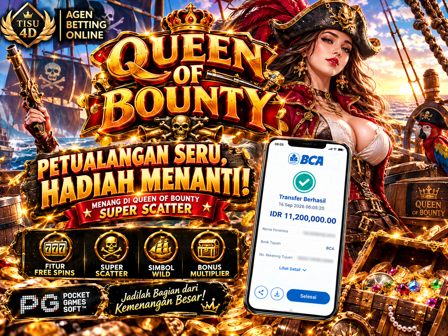 Petualangan Bajak Laut Membawa Hoki! Jackpot Rp 11.200.000 Pecah di Queen of Bounty!