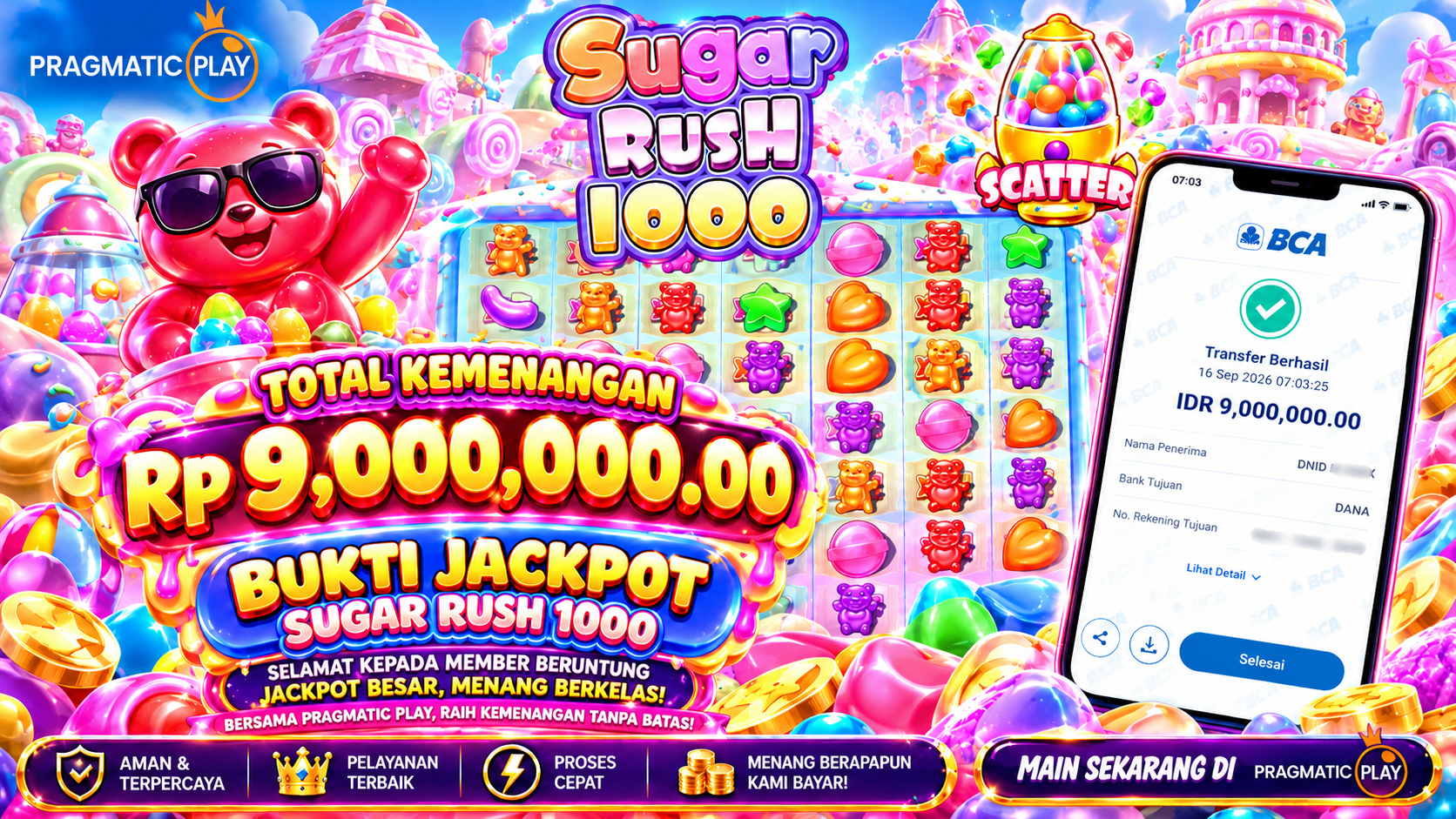 Ledakan Manis Rp 9.000.000! Member Beruntung Raih Jackpot di Sugar Rush 1000!