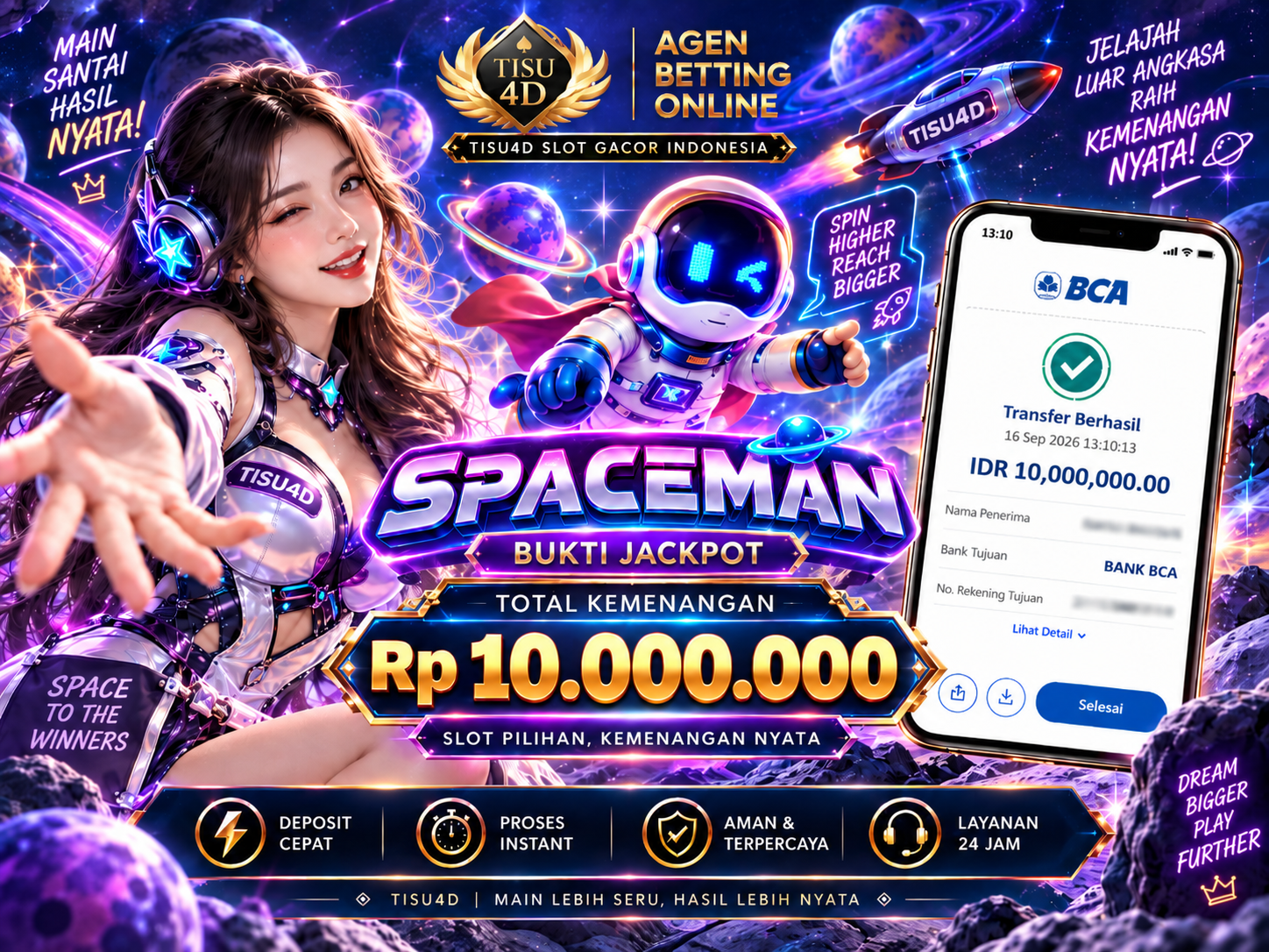 💎 BUKTI JACKPOT RP10.000.000! 💰  ✨ Meluncur ke dunia kemenangan bersama Space Princess! 👑 Sensasi spin penuh warna, nuansa luar angkasa yang memukau! 🌟 Bersiaplah menyambut kejutan di setiap putar