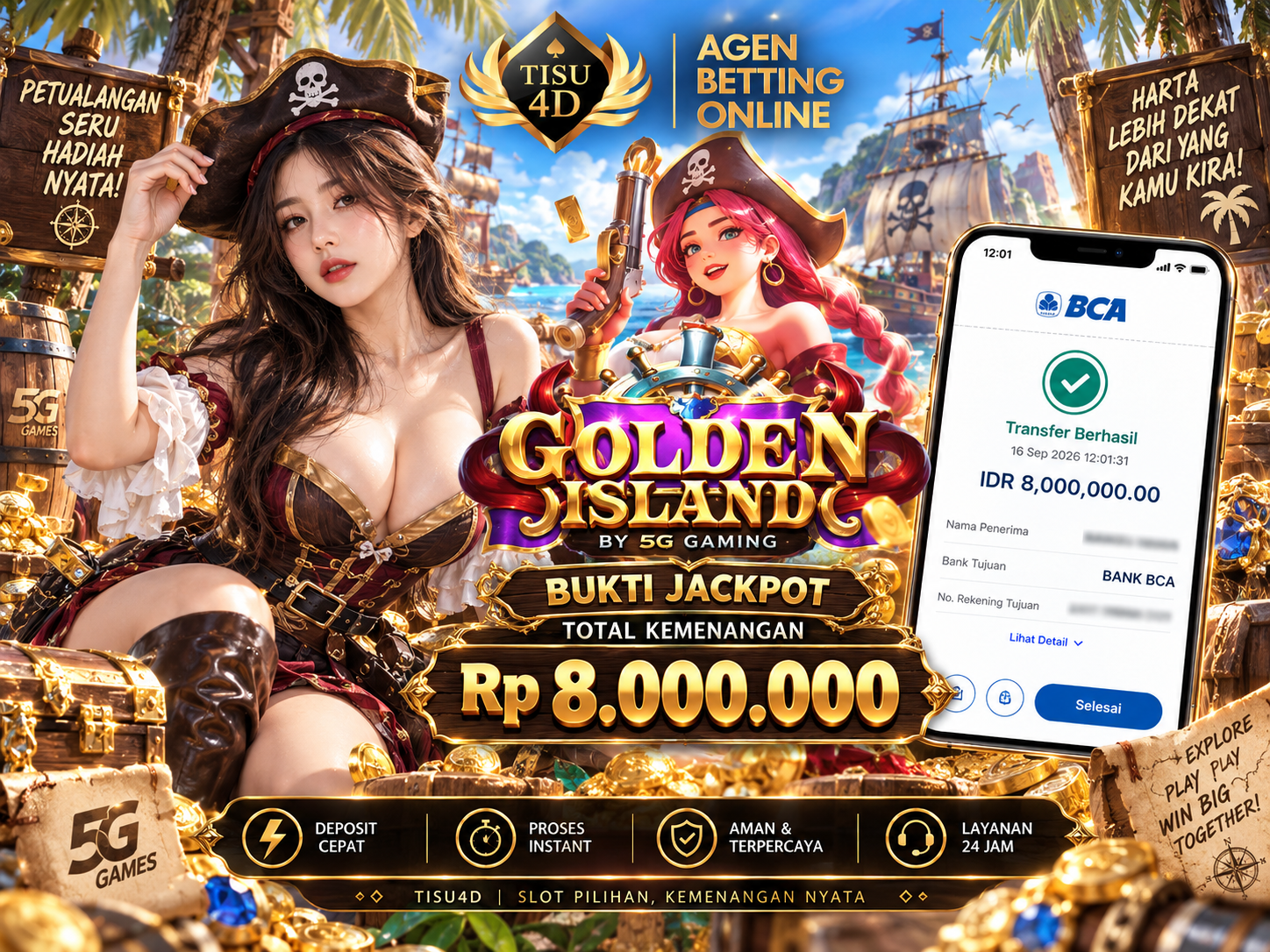 🏴‍☠️ GOLDEN ISLAND, JACKPOT EMAS MENANTI! 💰  ✨ Petualangan seru di lautan penuh harta karun! 👑 BUKTI JACKPOT RP8.000.000! 🔥 Berlayar bersama Golden Island, nikmati sensasi spin bertema bajak laut!