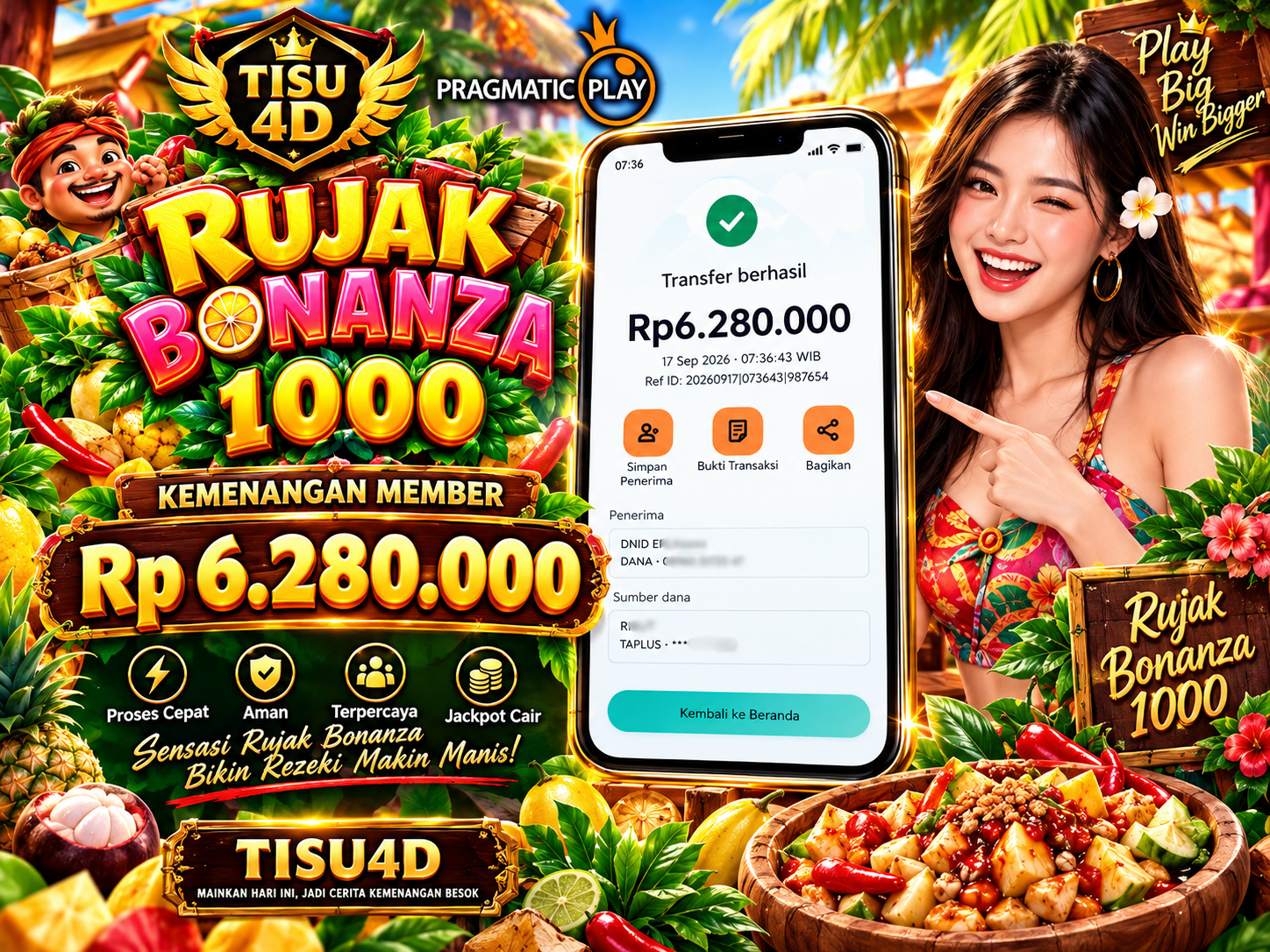 Sensasi Rujak Bonanza 1000 Bikin Rezeki Makin Manis! Jackpot Rp 6.280.000 Pecah di TISU4D!